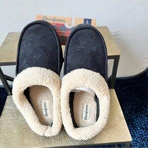 Dearfoams [Mens Large Size 11-12 - NWT] Black Memory Foam Slippers